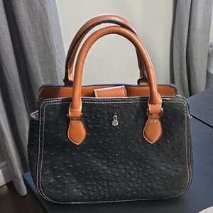 Vintage London Fog Black and Tan Handbag